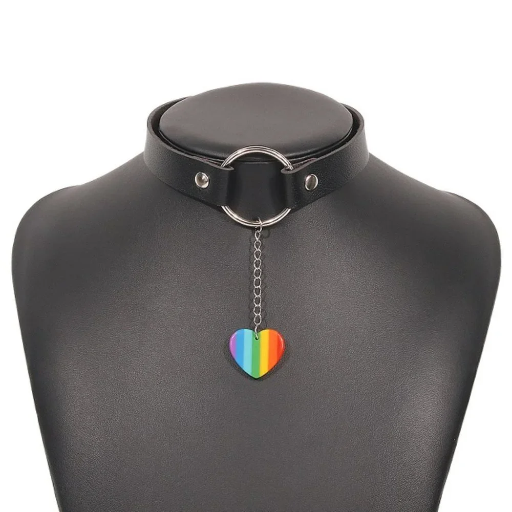 New Hot Rainbow Leather Pride Choker Necklace - Picture 5 of 5